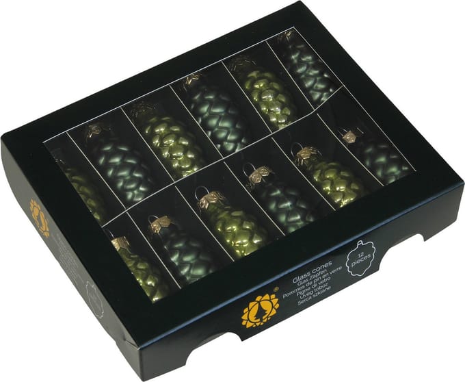 Othmar Decorations kerstornamenten dennenappels - 24x -donker olijf groen - glas - 6 cm