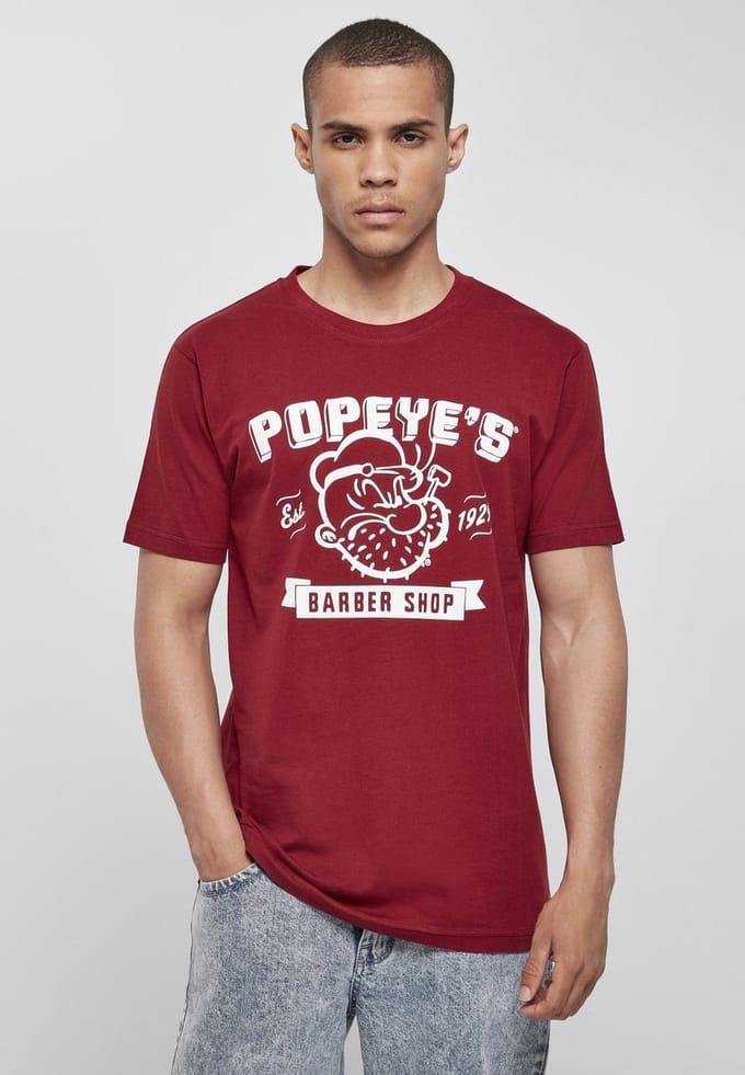 Merchcode Popeye - Popeye Barber Shop Heren Tshirt - XS - Bordeaux rood