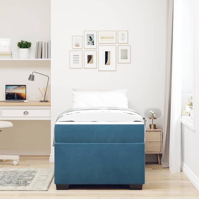 vidaXL - Bedframe - met - matras - Donkerblauw - 100 - x - 200 - cm - Stof