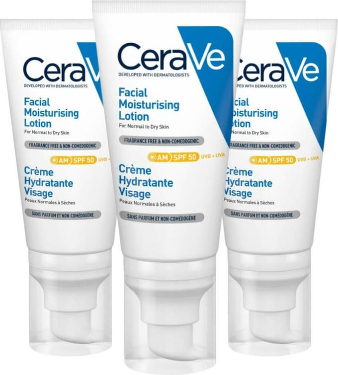 CeraVe - Hydraterende Gezichtscrème SPF 50 - 3 x 52 ml - Voordeelverpakking