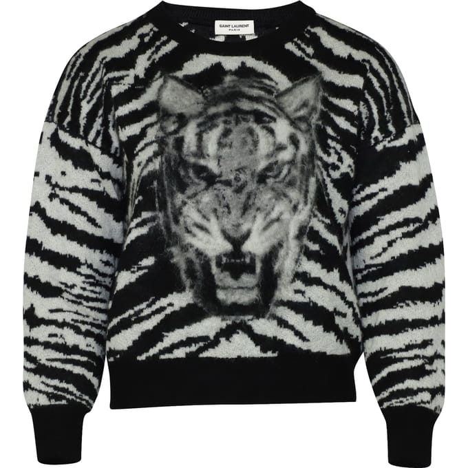 Saint Laurent Tiger Intarsia Trui in Zwart Mohair