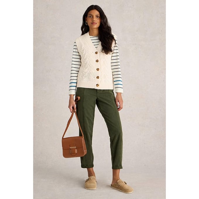 White Stuff Cable Button Through Tank Light Natural Größe: 12 | Cardigans Outlet | Damen