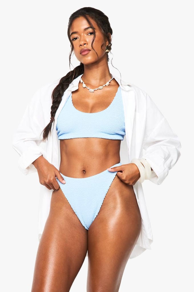 boohoo Dames Crinkle Scoop Bikini Top | Powder Blue | Maat: 6