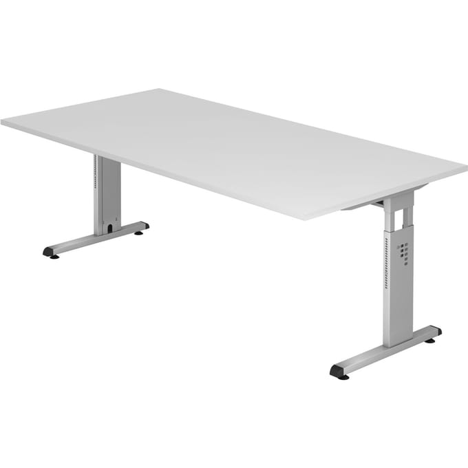 MEGA 2E S | Bureau - 200 x 100 Tafelhoogte I In hoogte verstelbaar Wit/Zilver