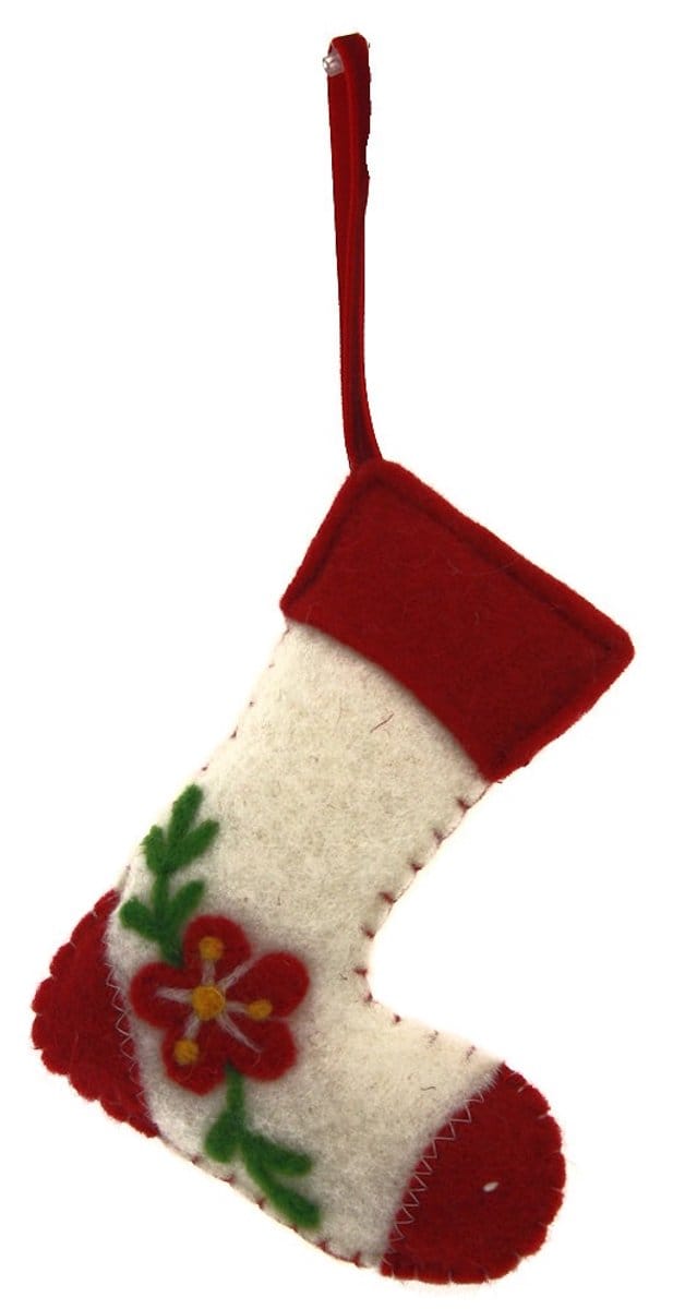 Laarsje met bloem rood/wit vilt 12x3x15cm