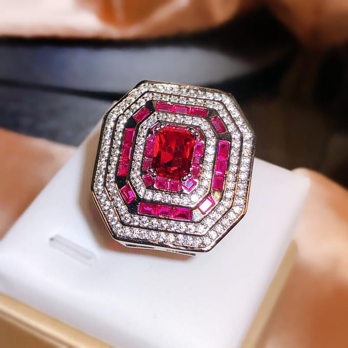 Damascus Roos Edelsteen Ring Wijnvlek Roze Grote Karaat Zirconia Ring Adjustable opening gray