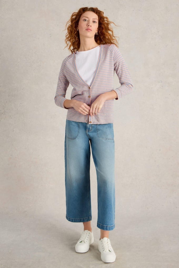 White Stuff Naria Stripe Linen Blend Cardi Natural Multi Größe: 12 | Cardigans Outlet | Damen | Weiß