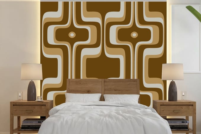 Behang - Fotobehang Retro - Design - Bruin - Breedte 280 cm x hoogte 280 cm