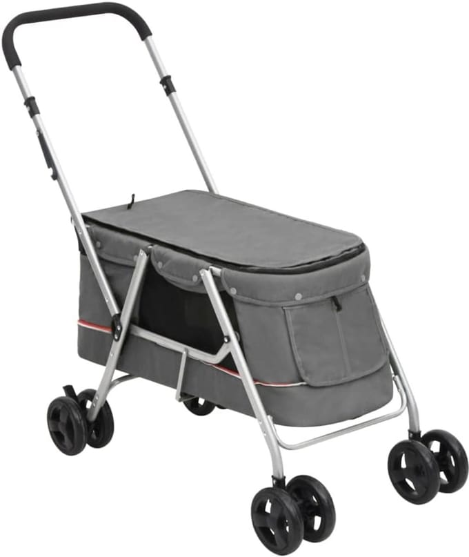 vidaXL Dog carriage foldable 100x49x96 cm linen fabric gray