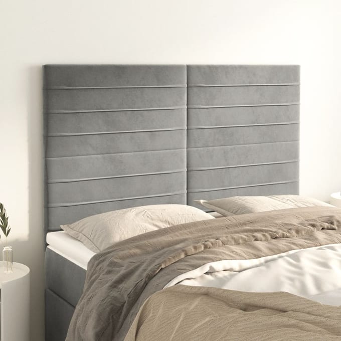vidaXL - Hoofdbord - lichtgrijs - 144x5x118/128 - cm - fluweel