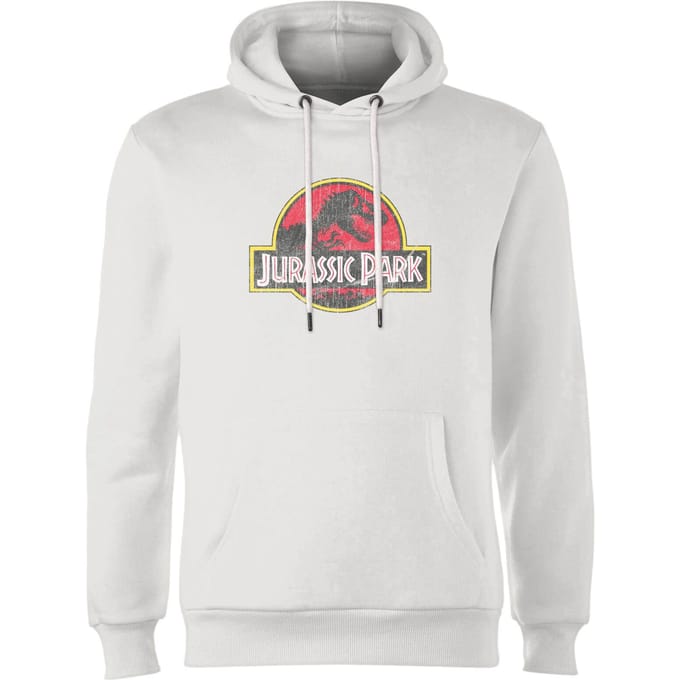 Jurassic Park Logo Vintage Hoodie - White - S