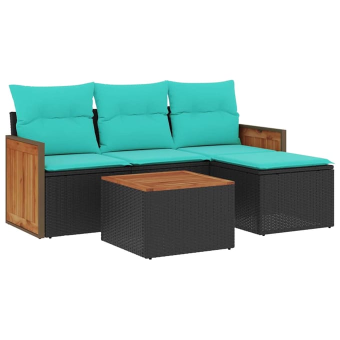 vidaXL - 5-delige - tuinbankset - met - kussens - van - zwart - polyrotan