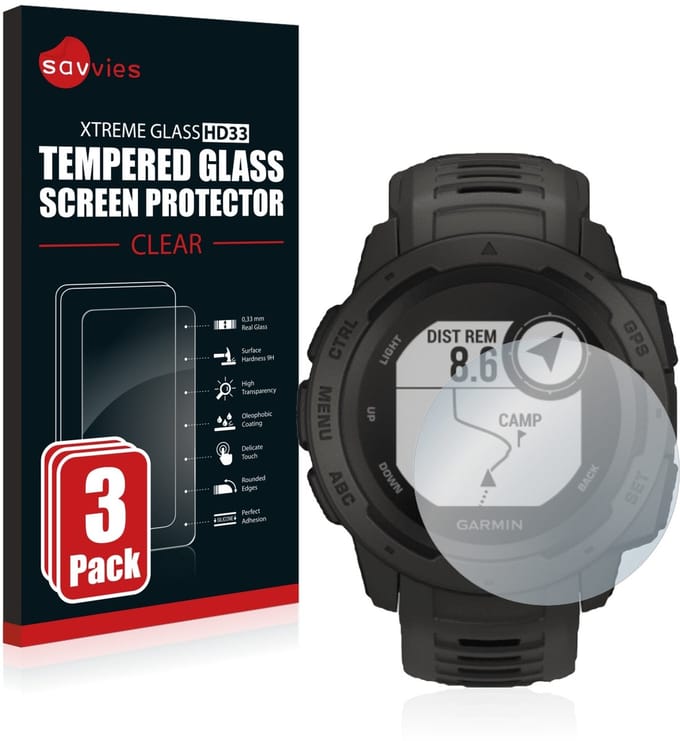 Savvies - Glas Screenprotector voor Garmin Instinct Tactical Edition - Gehard Beschermglas 9H 3 Stuks