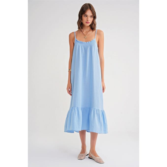 Midi Muslin Jurk met Rimpeldetail