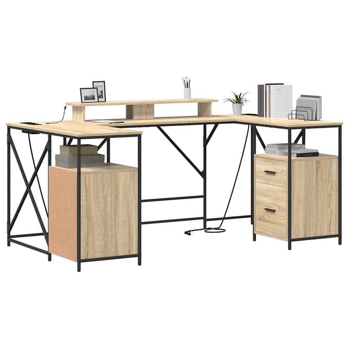 vidaXL - Bureau - Sonoma - Eik - Bewerkt - hout - 182 - x - 101 - x - 87,5 - cm
