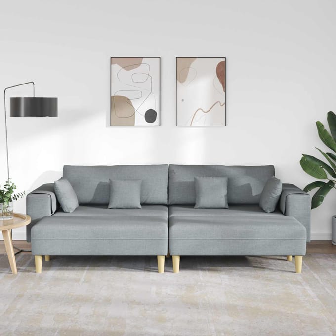 vidaXL Bank met kussen 3 pcs Lichtgrijs Stof