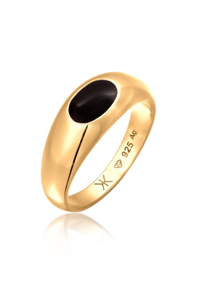 KUZZOI - Ring - Emaille Zwart 925 Sterling Zilver - Heren