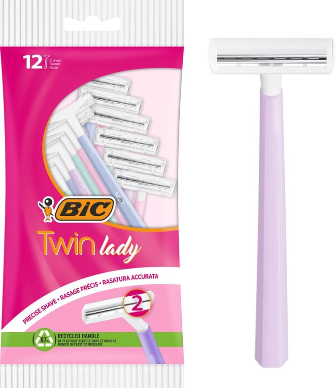 BIC Twin Lady - Wegwerp Scheermesjes Vrouwen - 2 Scheerbladen - Dames Scheermes - 12 Stuks