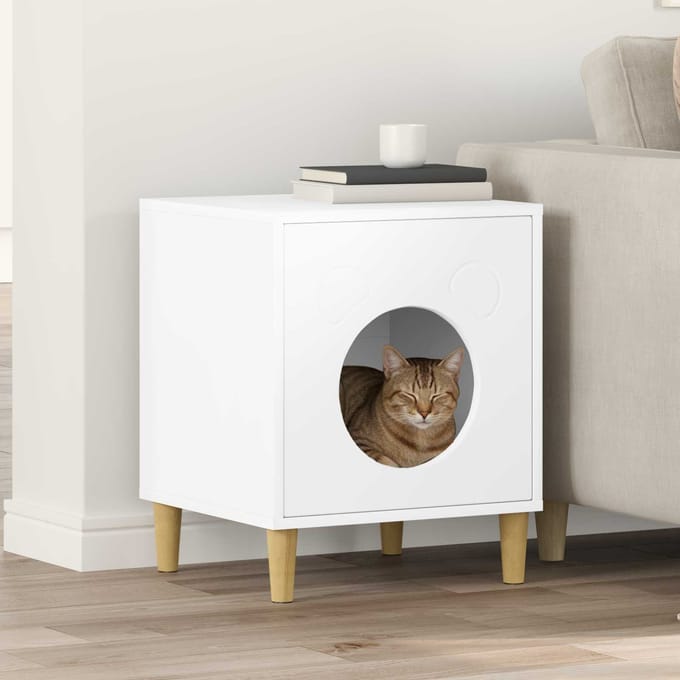 vidaXL - Kattenhuis - Wit - 42,5 - x - 40 - x - 53 - cm - Bewerkt - hout