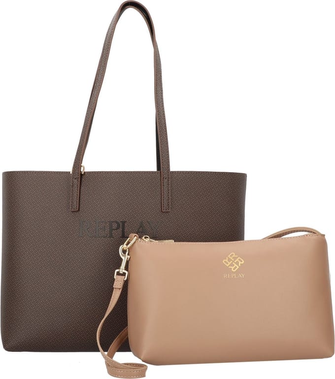 REPLAY Schoudertas Shopper Brown Cocoa + Black Donkerbruin