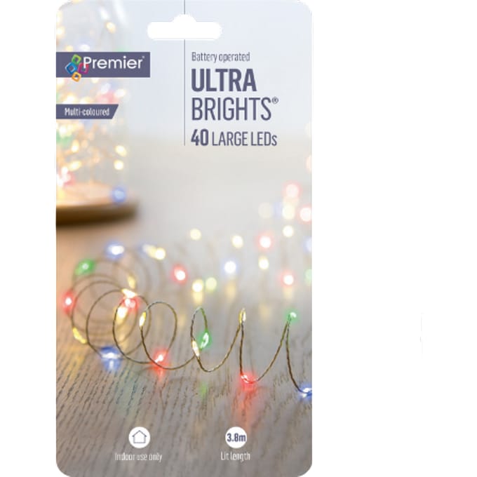 Premier 40 LED meerkleurige lichtketting op batterijen - 3 9 meter