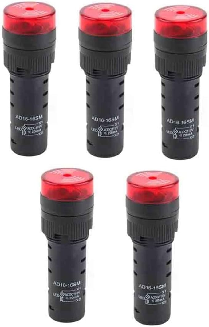 Alarm Buzzer - Signaal Indicator - Veiligheid Meldingen - Geluid en Licht - 5 Stuks - Rood