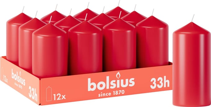Bolsius - Gladde Stompkaars - 12 Stuks - Rood - 12cm - 33 branduren