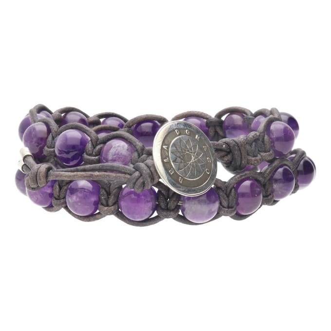 Bela Donaco - Wikkelarmband Classic B8 – Amethist – vintage Leer – Sterling Zilver