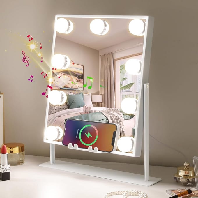 Make-up Spiegel met Verlichting en Bluetooth - Wikkelspiegel met 9 Lampen