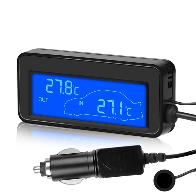 Auto Binnen-/Buitenthermometer met Sensor Mini LCD Digitaal Display Temperatuur Auto 12V Digitale Thermometer Handig met Blauwe Achtergrondverlichting blue