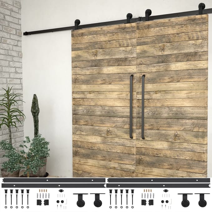 vidaXL - Beslagsets - voor - schuifdeur - 2 - st - 183 - cm - staal - zwart