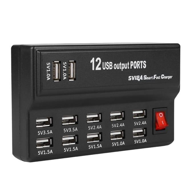 12 Poorten USB Hub 5V 12A Voedingsadapter Laadstation Adapter Lader Thuis Reizen Type gray