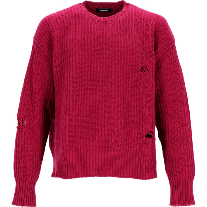 Dsquared2 trui met ronde hals en verwassen look in rode wol