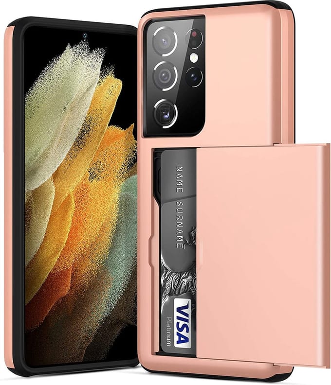 Backcover geschikt voor Samsung Galaxy S21 Ultra - Roze - Hard PC - Pasjeshouder