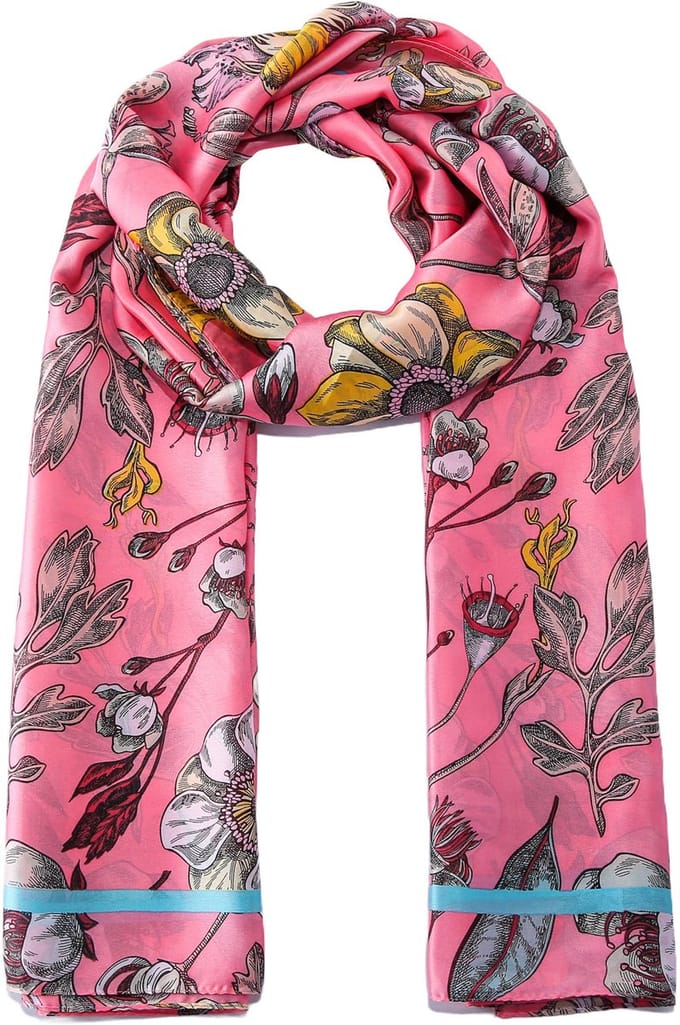 Emilie scarves - sjaal - bloemenprint - lang - satijn - Roze