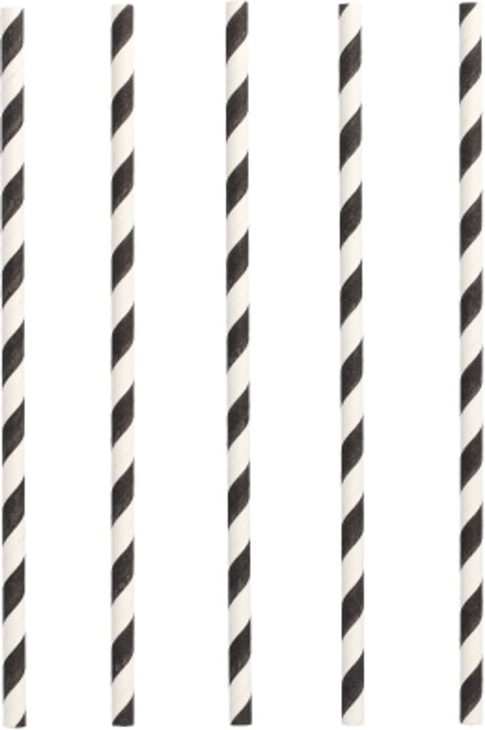 20x 25 Drinkrietjes papier Ø 6 mm · 20 cm zwart/wit Stripes