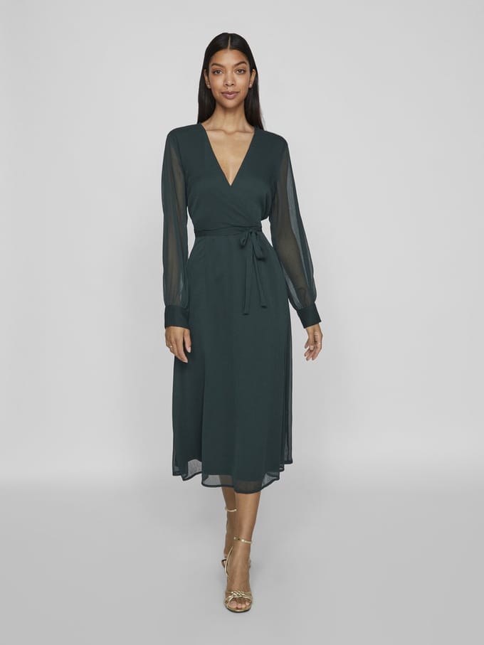 VILA - VIFALIA V-NECK L/S MIDI DRESS - NOOS/DC - Dames - Mini jurken