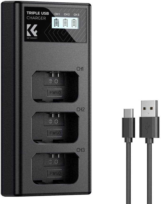 K&F Concept Drievoudige acculader Sony NP-FW50