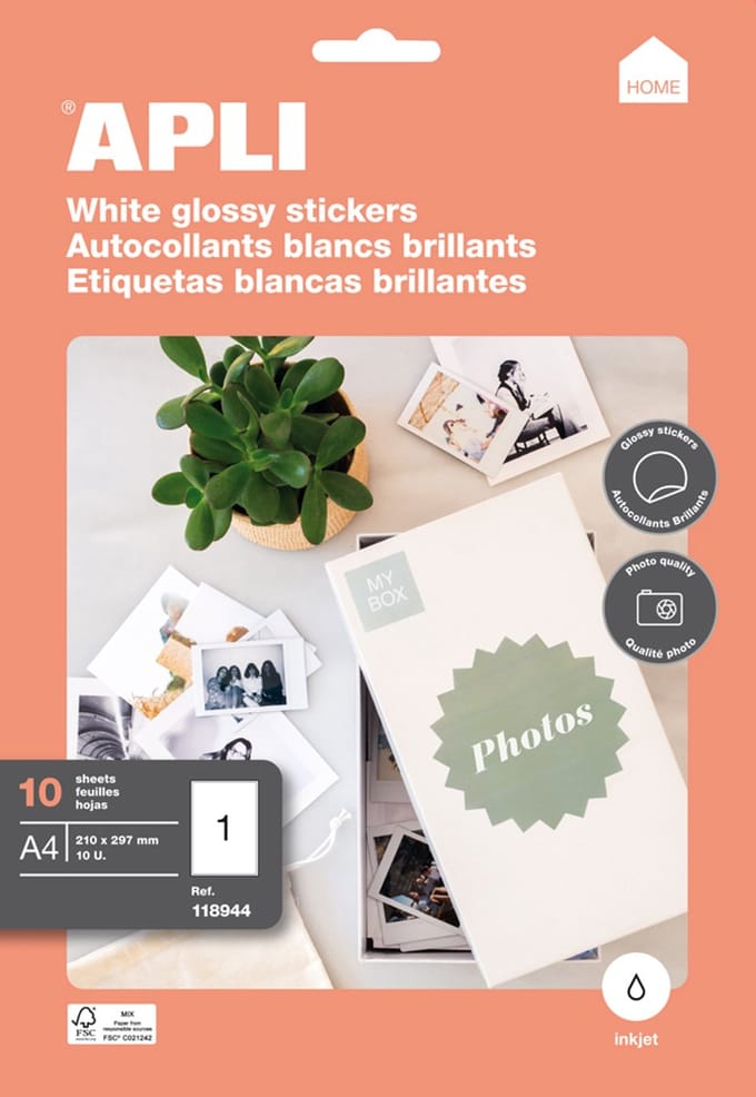 Glanzende etiketten, 210 x 297 mm, wit