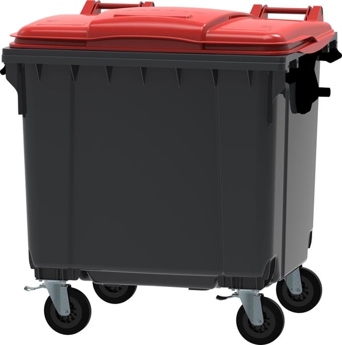 Afvalcontainer 1100 liter grijs/rood 4 wielen