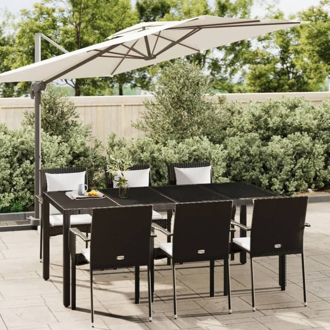 vidaXL - 7-delige - Tuinset - met - kussens - poly - rattan - zwart