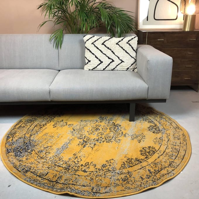 Vintage Vloerkleed Bloom rond - Geel - EVA Interior - Rond 160 Ø - (M)
