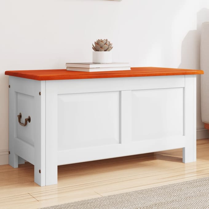 vidaXL - Opbergkist - met - deksel - massief - acaciahout - bruin - en - wit