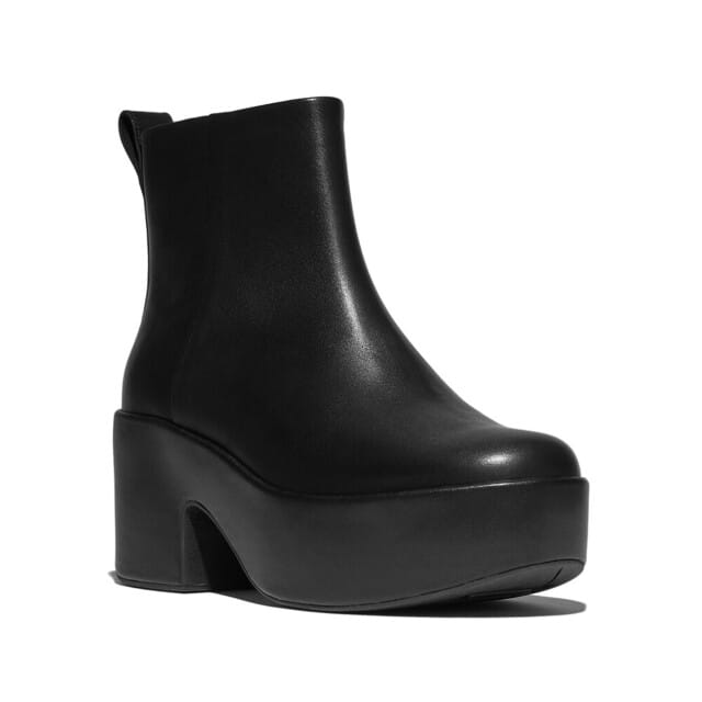 FitFlop Platfforms Leather Heeled Ankle Boots ZWART - Maat 36