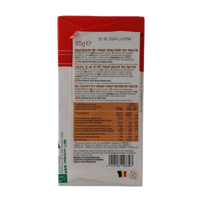 Damhert Chocolate Tablet Praline Sugar Free