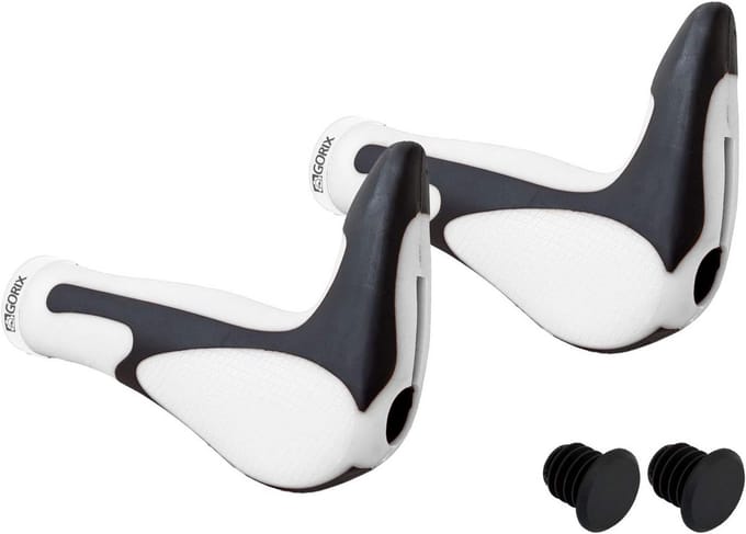 Fiets Handvatten - Ergonomische Grips - Comfortabel Fietsen - Geïntegreerd Bar-End - 149 mm Lengte - Wit Zwart