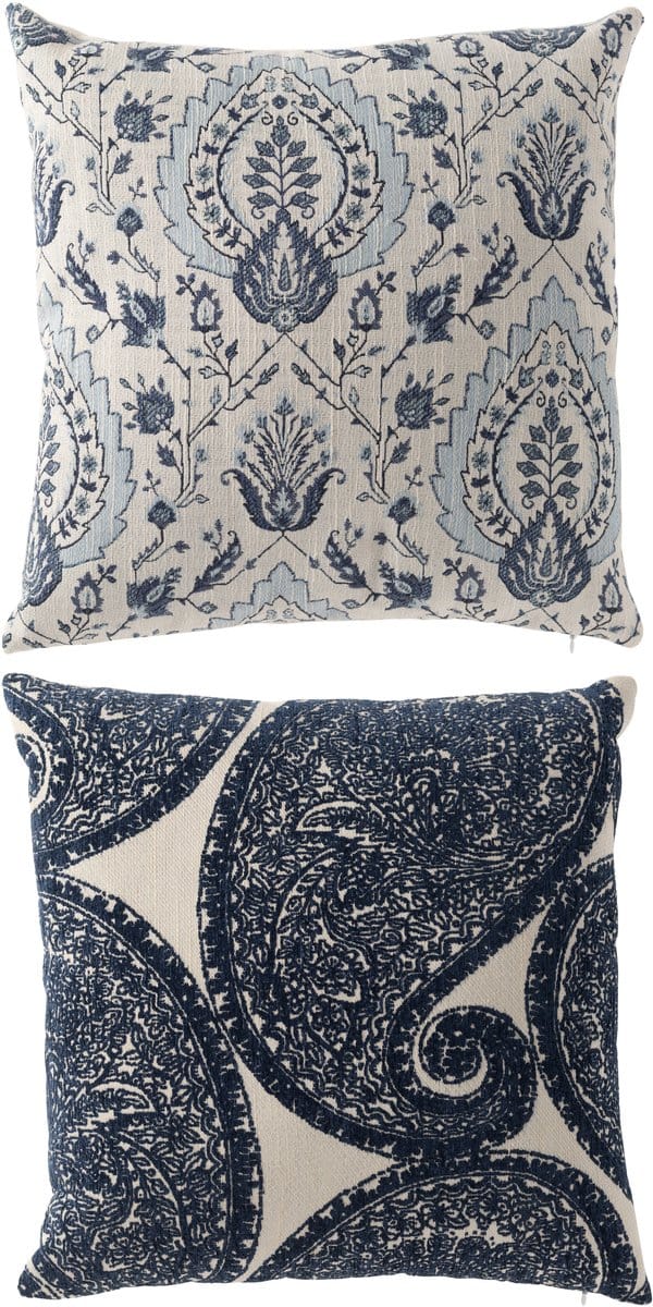 J-Line kussen Bloemenprint Vierkant - polyester - blauw/wit - set van 2
