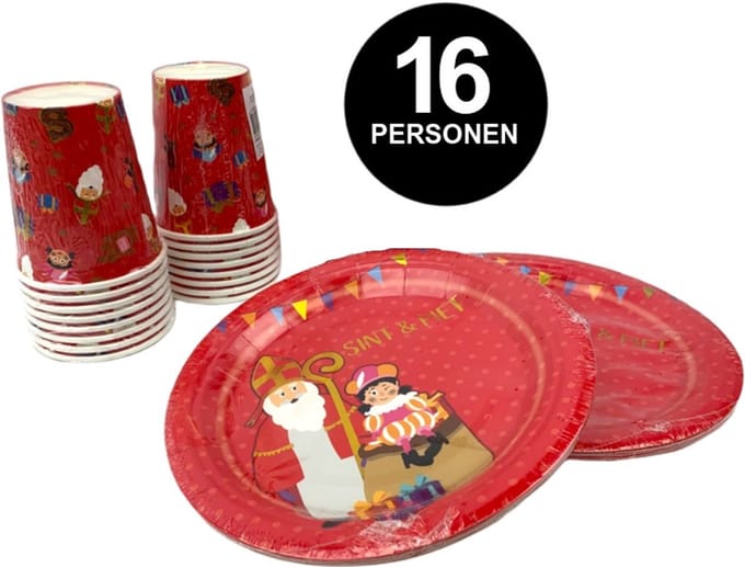 Sinterklaas wegwerp Servies Set - Borden en Bekers - 16 personen