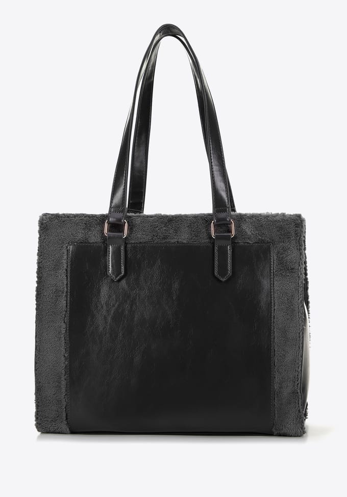 Wittchen - Eco-lederen Shopper - Grijs - Met Bont - Embossed Logo