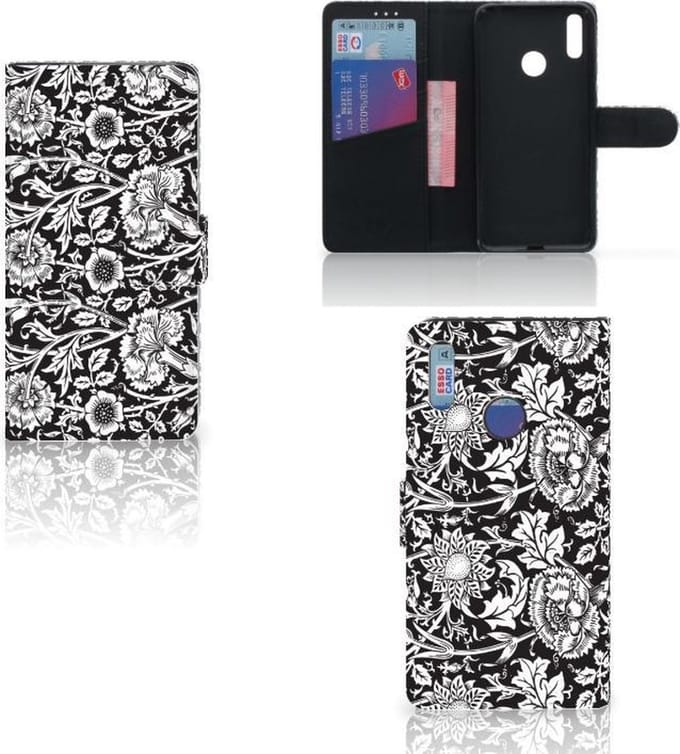 Huawei Y7 (2019) Hoesje Black Flowers